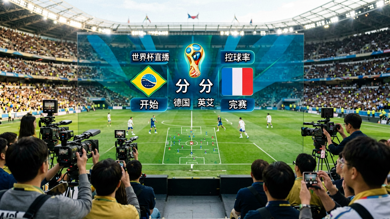 2026世界杯直播画面、比分弹窗、控球率图表等场景